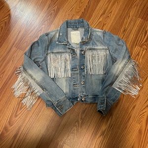 Medium Denim Jacket with Rhinestone Fringe